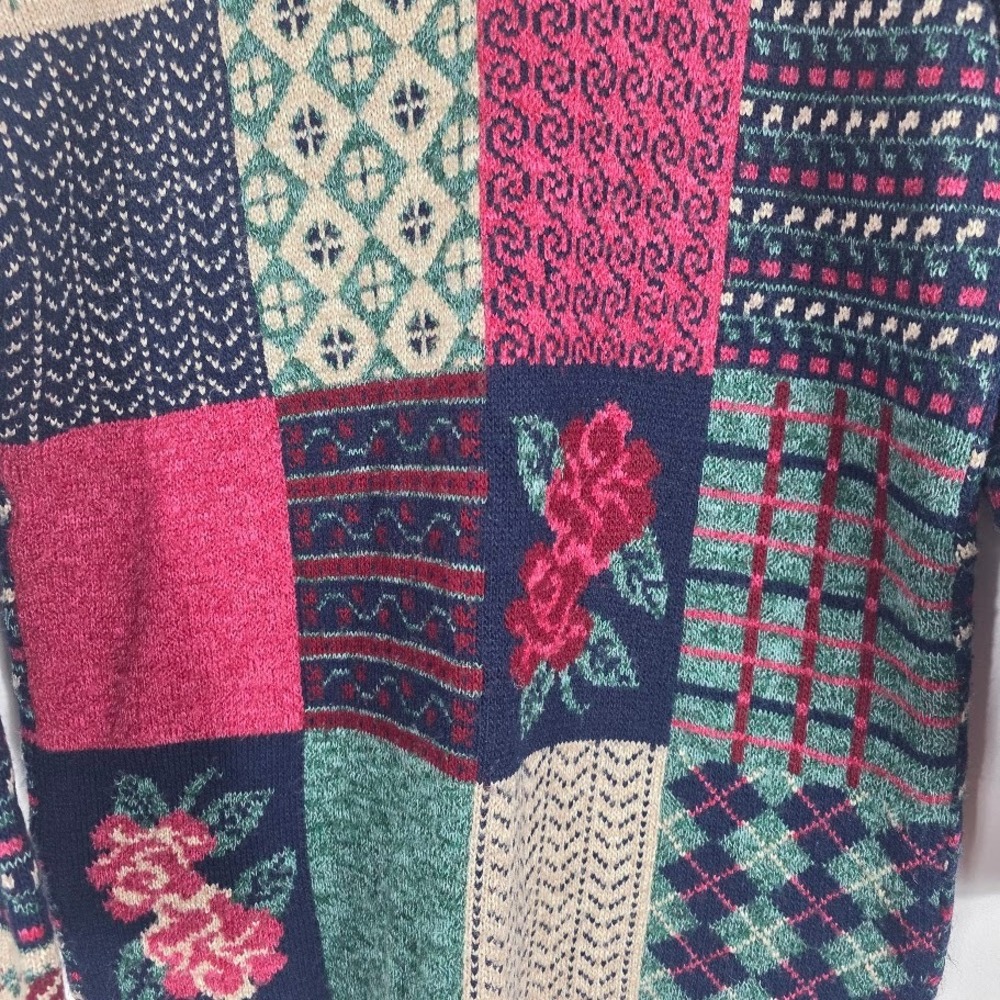 Vintage Adele Knitwear Womens Patchwork Rose Plai… - image 4